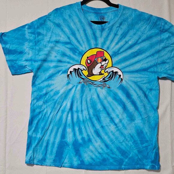 Buc-ee’s Blue Tie-Dye T-Shirt with Surfing Beaver Graphic - Picture 1 of 3
